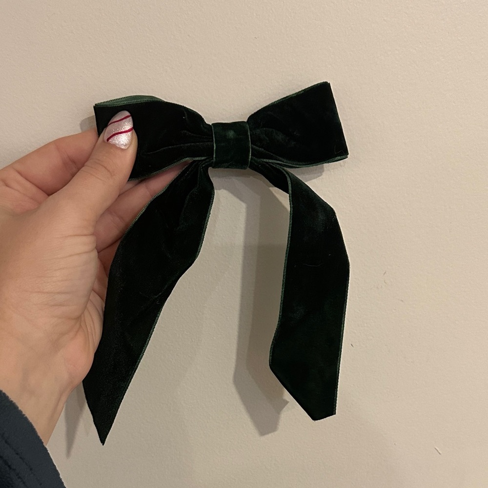 Elegant Velvet‎ Bow Hair Clip - Dark Green